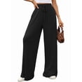 thumbnail image 3 of Pantalones de Pijama Holgados de Punto Suave con Bolsillos y Pernera Acanalada para Mujer con Cordón Ajustable. Negro XL, 3 of 9