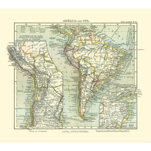 Historic Map - South America - Perthes 1921 - 25.89 x 23 - Vintage Wall Art