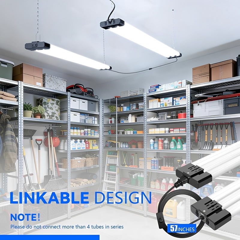 JESLED 4FT LED Shop Lights, Black, 30W/40W/50W Adjustable, 4000K/5000K/6500K Selectable, 5400-7500LM, ETL, Commercial Linkable Utility LED Light for Garage, Ceiling & Suspension Mount, 6-Pack
