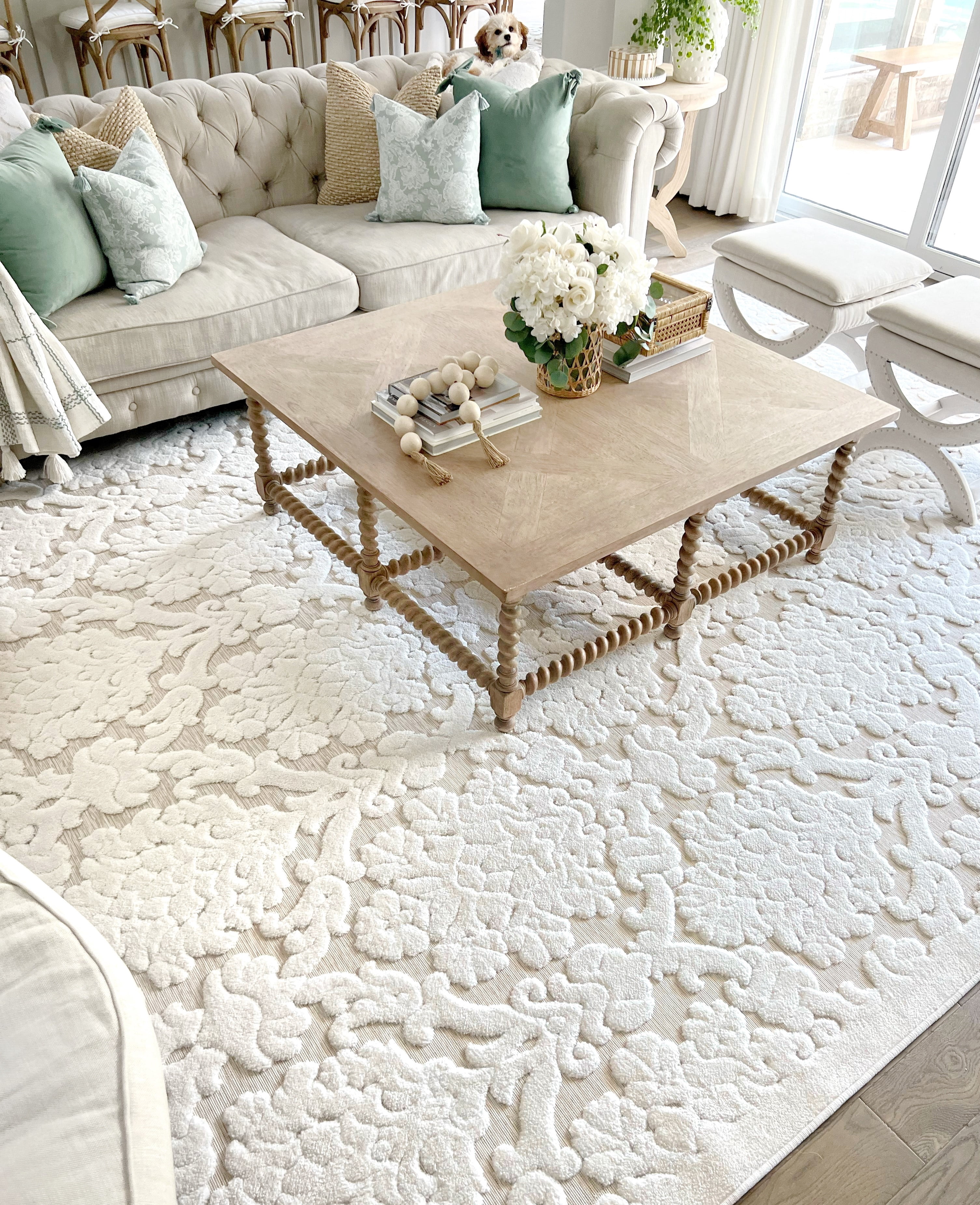 My Texas House Charlotte 9 ft x 13 ft Natural Damask Area Rug