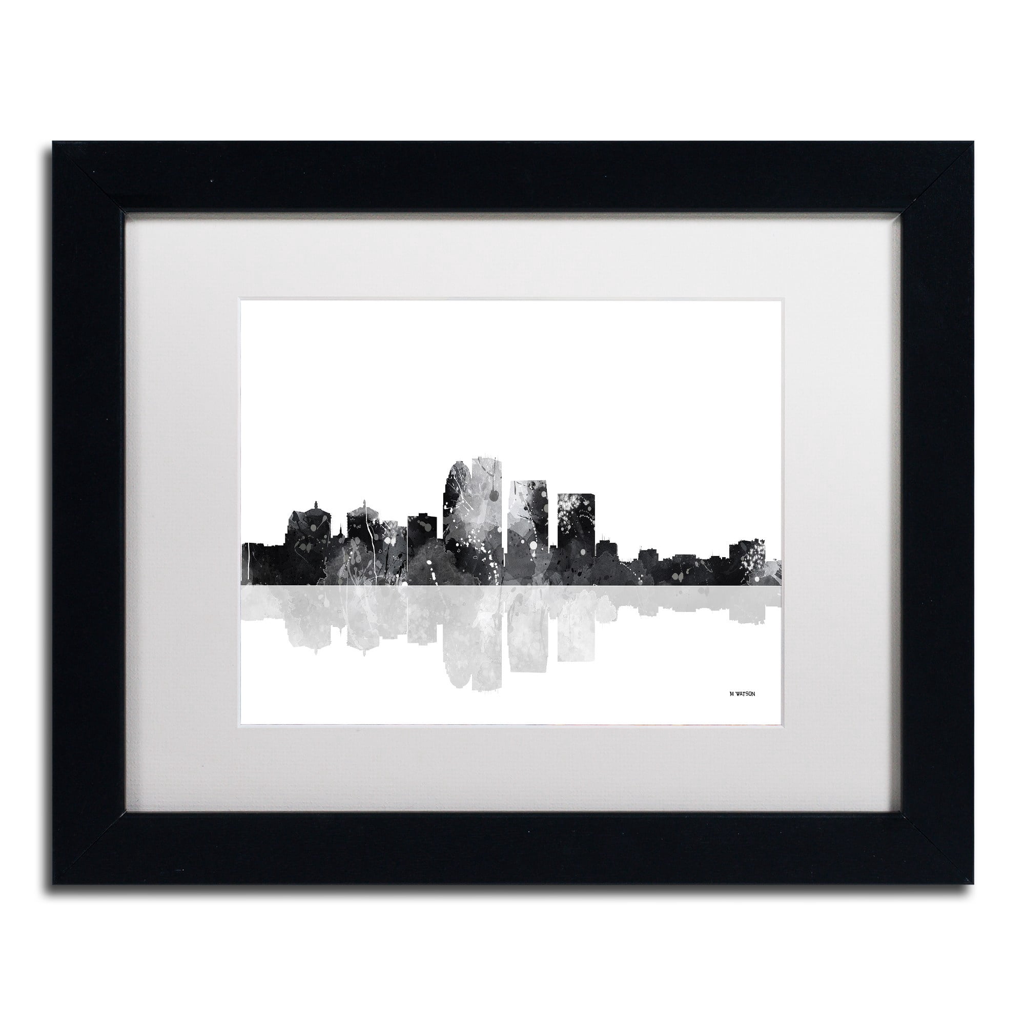 Trademark Fine Art "Louisville Kentucky Skyline BG-1" Canvas Art by Marlene Watson, White Matte, Black Frame