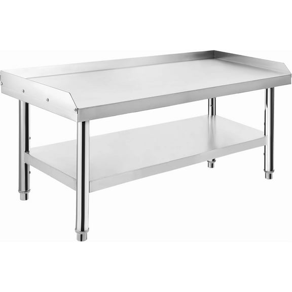 Heavy Duty Stainless Steel Grill Stand Table with Adjustable Legs & Edge Baffle, 36" x 28" x 24", 1000 lb Capacity Commercial Kitchen Work Table