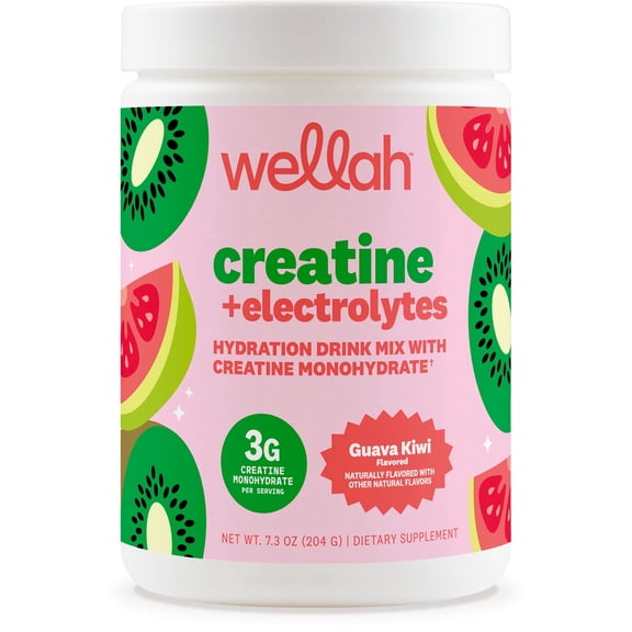 Wellah Creatine   Electrolytes Powder (Guava Kiwi) 30 Servings - Hydration Drink Mix with 3g of Creatine Monohydrate