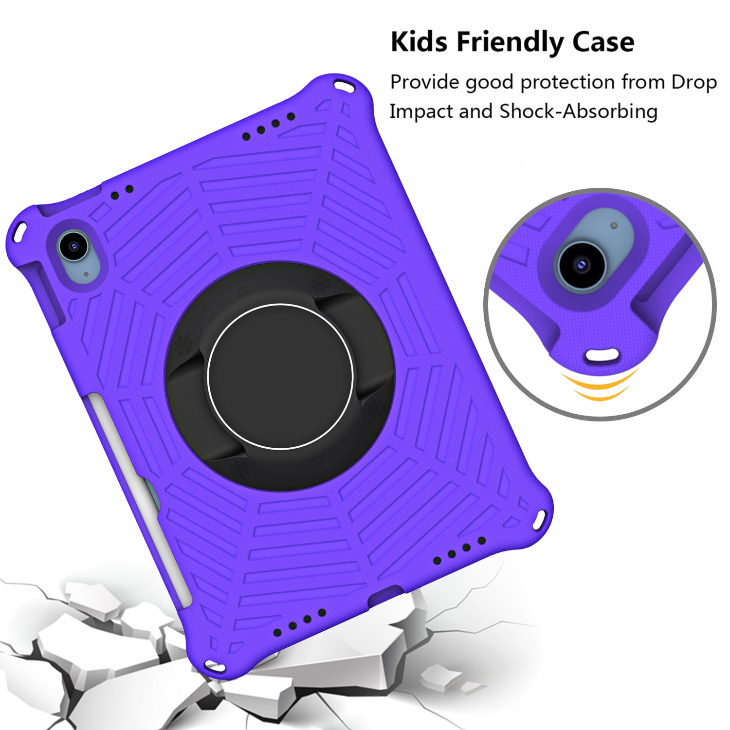 Dteck Rugged Case for Apple iPad (10th generetaion) 10.9-inch 2022, Shockproof Drop Protection Cover with 360 Rotatable Kickstand Shoulder Strap Pencil Holder for 10.9" iPad 10th Gen Case 2022,Purple