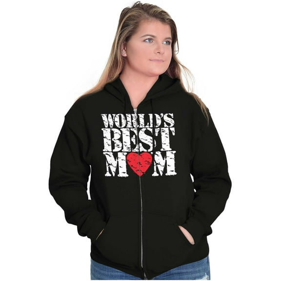 Worlds Best Mom Cool Mother's Day Womens Plus Size Graphic Zipper Hoodie Brisco Brands 2X
