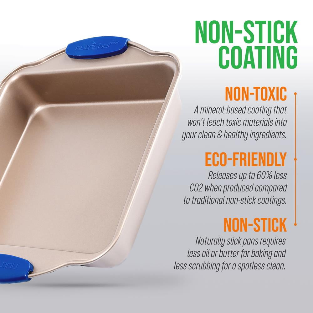 NutriChef Non-Stick Baking Pan, Blue Carbon Steel Bake Pan with Red Silicone Handles