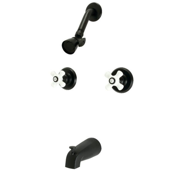 Kingston Brass KB240PX Victorian Tub and Shower Faucet with Porcelain Handles, Matte Black