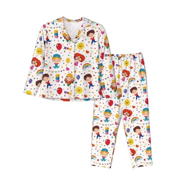 Balery Childrens Party Conjunto de Pijama con Estampado para Mujer, Conjunto de Dos Piezas con Manga Larga, Ropa de Dormir Suave con Bolsillos, Pijamas Cómodos-Medium