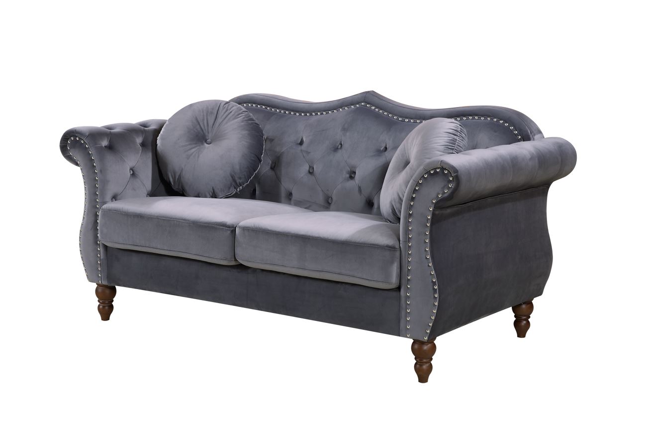 Uspridefurniture Tommy 2Pcs Chesterfield Velvet Living Room Set,Gray