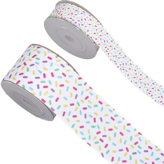 4 Rolls 20 Yards Candy Sprinkle Grosgrain Ribbon White Colorful Dot Summer Donuts Craft Ribbon Edge Gift Wrapping for Festival Wreath Bow Craft Party Birthday Christmas Decor