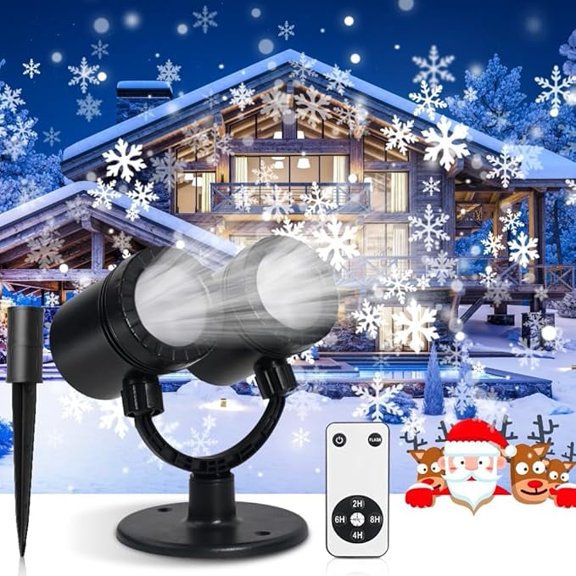 Christmas Projector Lights Outdoor, Double Head Snowflake Projection Lights with Remote Control, Waterproof Holiday Projector Lights Outdoor for Wedding Garden Decoration Gift