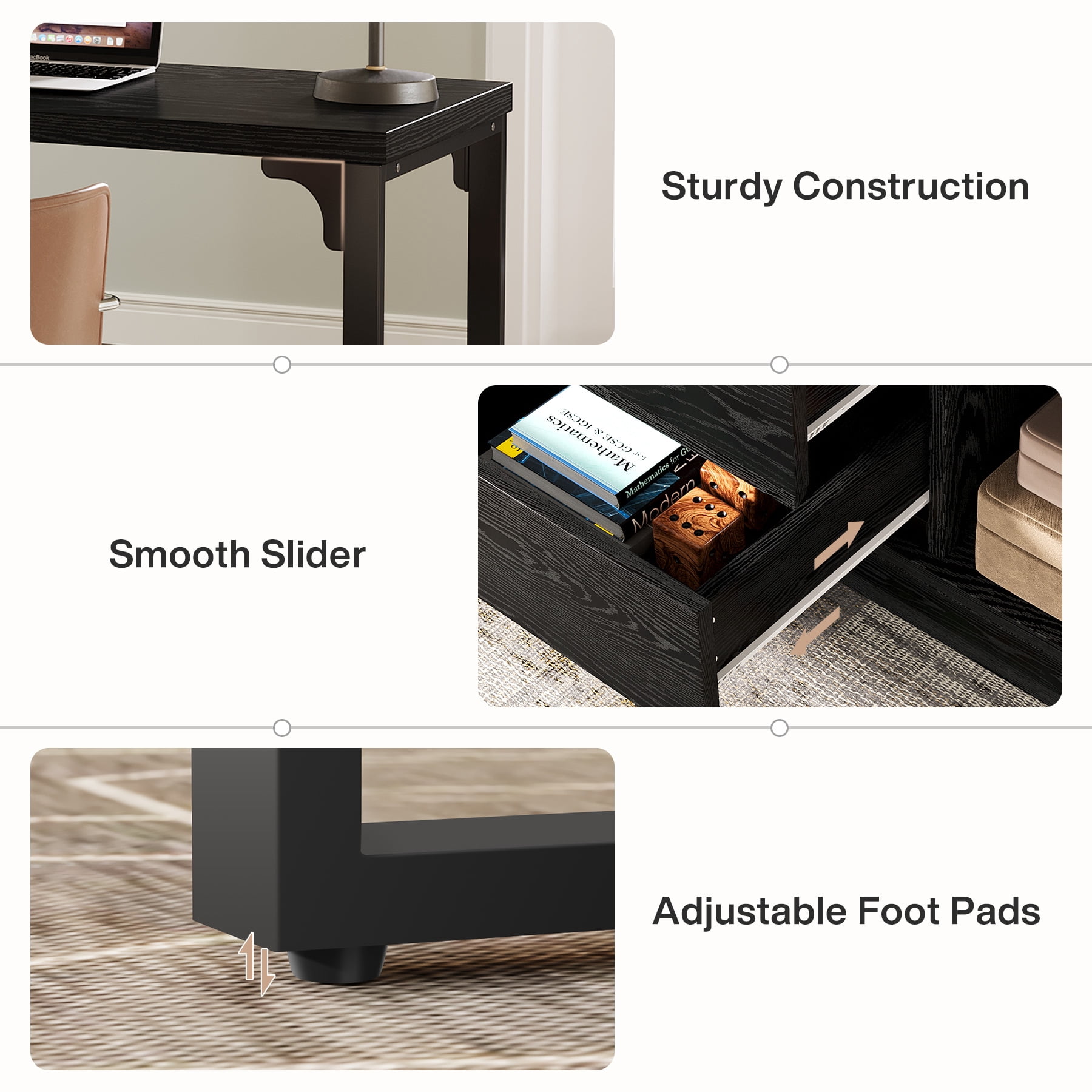 Tribesigns L-Shaped Computer Desk with Drawers and Shelves, Reversible Corner Office Desk with Storage Cabinet, Modern Study Writing Table for Home Office, Bedroom (Black)