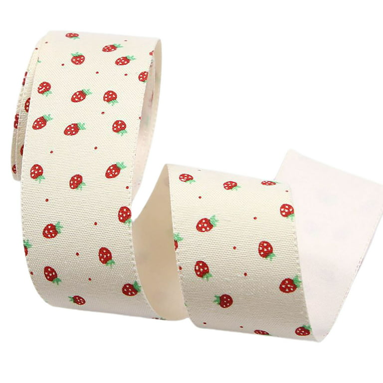 Xinwanna 1 Roll Beautiful DIY Gift Ribbon Cotton Flax Cute Strawberry  Pattern Present Ribbon for Party (Type 4,2.5cm) 
