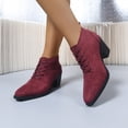 thumbnail image 2 of Womens Ankle Boots Round Toe Chunky Mid Heeled Front Lace Up Retro Short Booties Fall Boots for Women 2025, 2 of 9