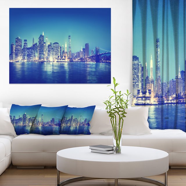 Panorama de New York Bleu la Nuit - Impression sur Toile