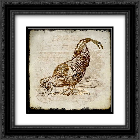 Kimberly Block Vintage Rooster Square 3 2x Matted 20x20 Black Ornate Framed Art Print by Allen, Kimberly ()
