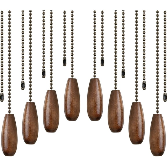 Sinvic 8 Pcs 13.8 inch Ceiling Fan Pull Chain Extender With Walnut Wooden Pendant for Ceiling Light Lamp Fan Chain