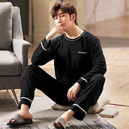 

Autumn Winter Men Pajamas Set Cotton Print Sleepwear Night Suit Casual Long Sleeve Plaid Pants Pyjamas Plus Size Homewear 4XL