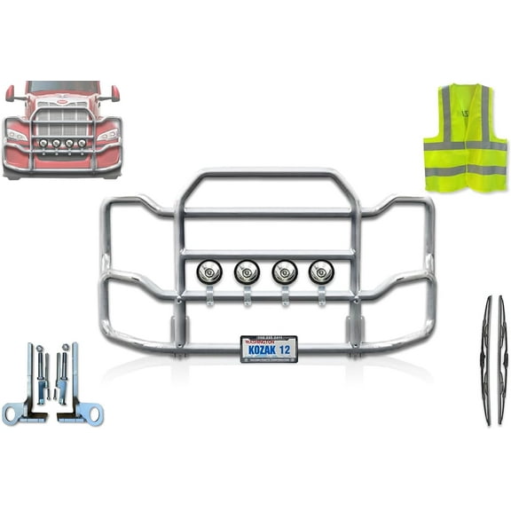 Kozak Semi Truck Peterbilt 579 2022  No Fog Front Grille Deer Moose Brush Bumper Guard Large Chrome