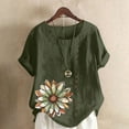 thumbnail image 2 of Vestidos Casuales Para Mujer, Blusas De Mujer De Moda Blusa informal de lino con cuello redondo, manga corta y botones para mujer, 2 of 4