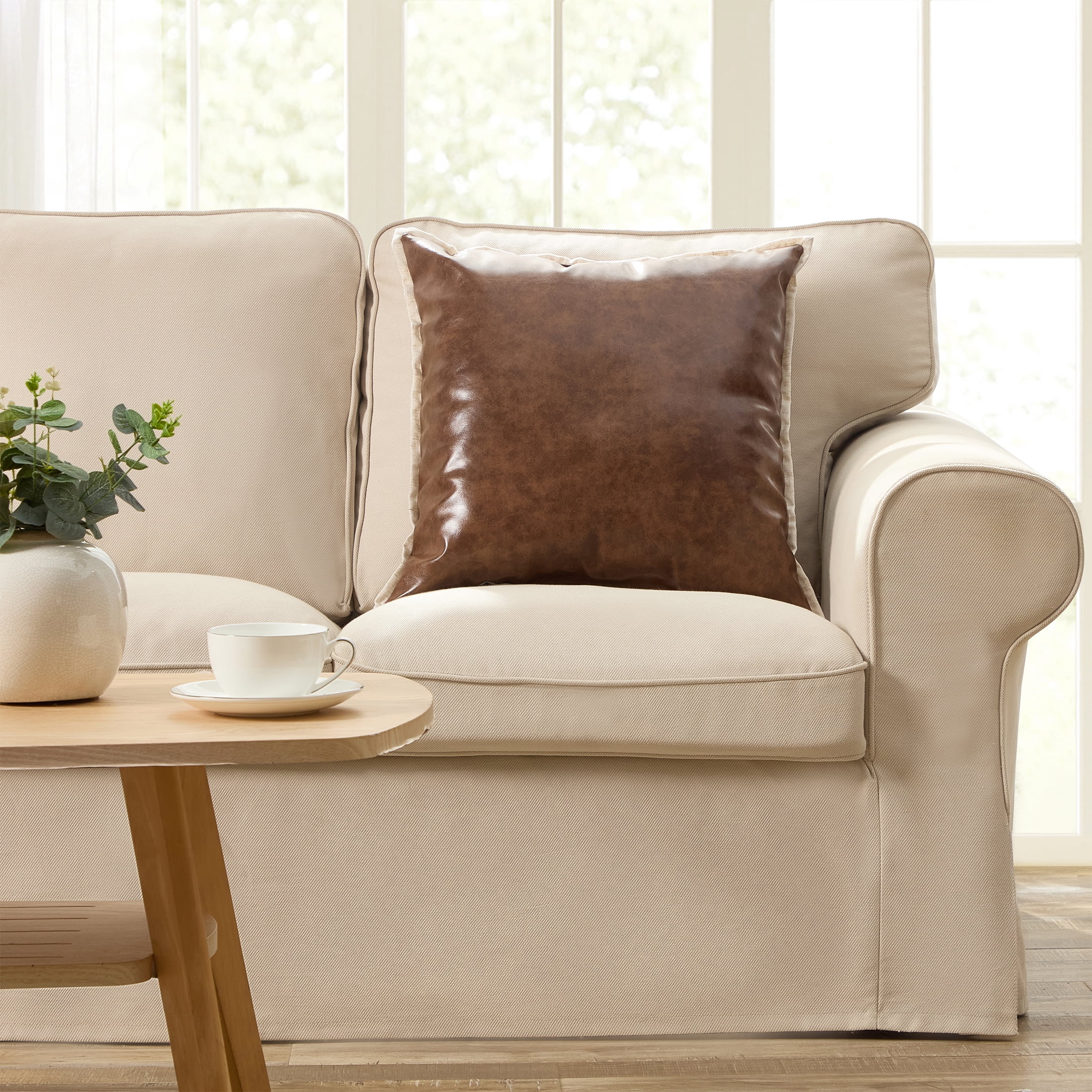 Home Decor Collection 20" x 20" Brown Faux Leather Decorative Pillow