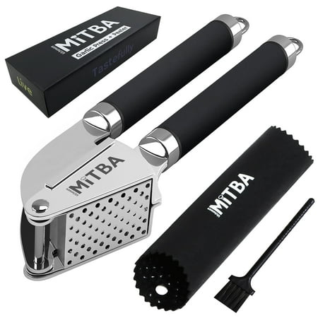 Garlic Press â?? Best Professional Stainless Steel Gadget By MiTBA. User-Friendly, Easy To Clean And Highly Durable. Silicone Tube Peeler + Cleaning Brush Included. Show The Garlic Who's The