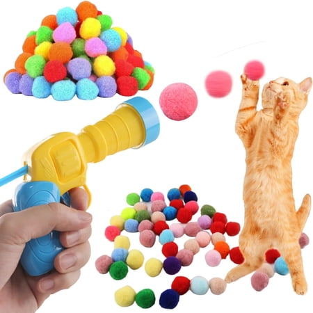 XHUNGLE Interactive Ultimate Cat Toy Ball Launcher with Exciting and Innovative Design - Top-Rated Silent Funny Plush Ball Gun Including 100 Pcs Cat Pompom Ball and 3-Pong Pinballs - Perf