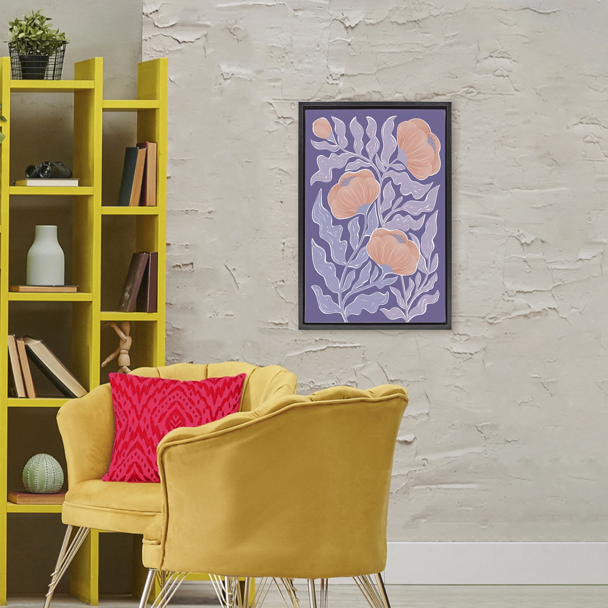 Stupell Industries Midcentury Purple Poppies Black Framed Floater Canvas Wall Art, design by Martina Pavlova