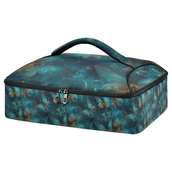 Iauyy Casserole Carrier for Hot Food Insulated Casserole Travel Carry Bag with Lid Food Warmer Bag for Party/Picnic,Cyan-green Amber Butterfly