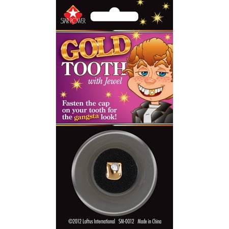 - Star Power Adult Gangsta Fake Cap With Jewel Tooth, Gold, One Size