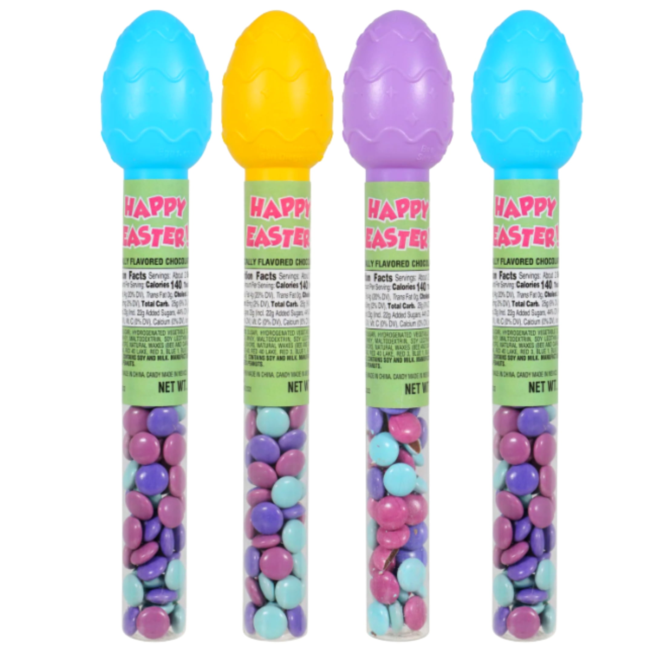 Easter Pastel Chocolate Candies, 1.8 oz. Tubes with Plastic EggShaped Topper Candy Coated