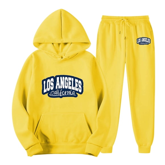 Ketyyh-chn99 Men's 2 Piece Sweat Suits Autumn Winter Men's Hoodie Loose SweaFashion Casual Sports Set Size for L,Yellow