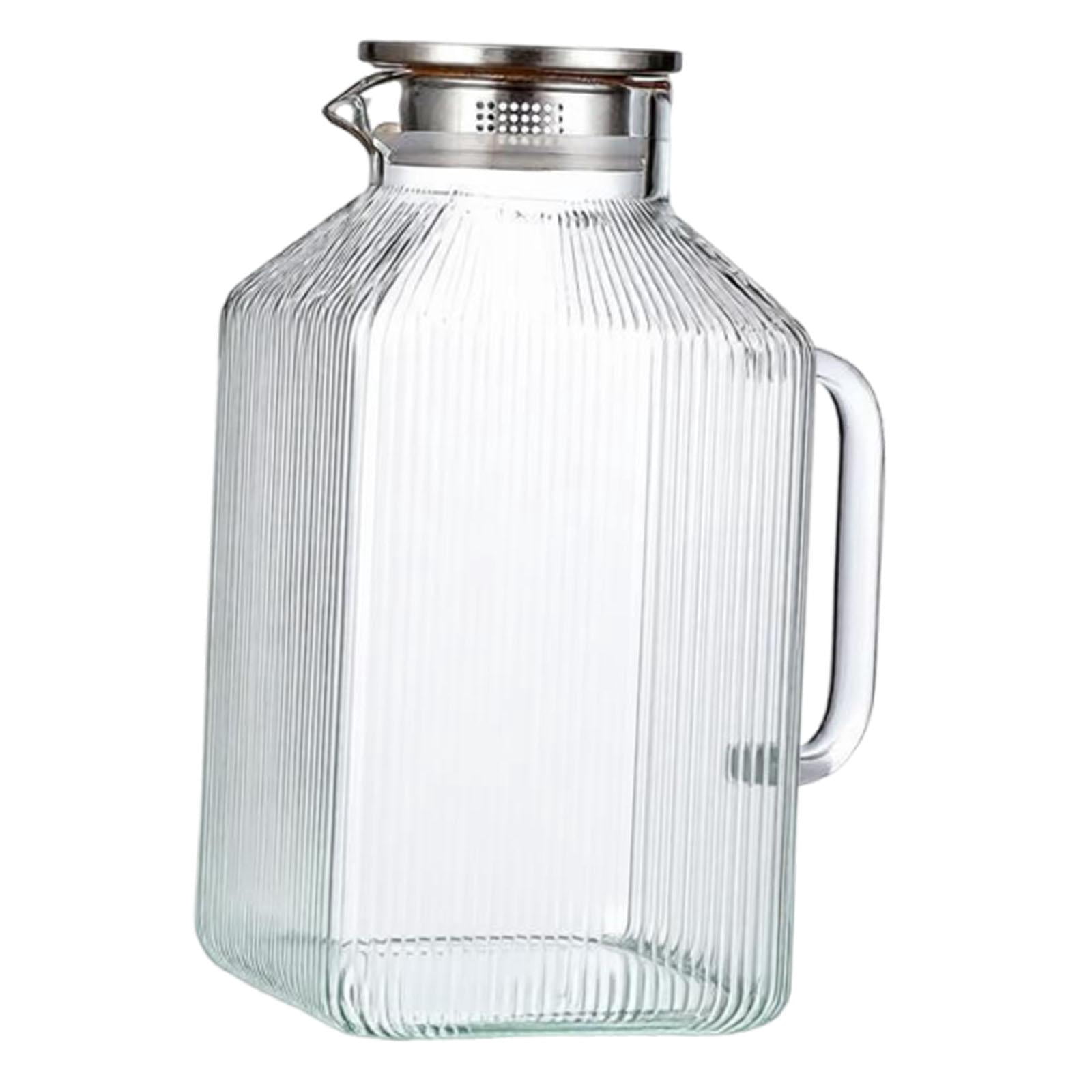 Fiocias Glass Pitcher 3800ml Clear Body Cold Water Bottle Gifts Container Sturdy Space Saving for Coffee Beverage Milk Lemonade Juice Clear Handle