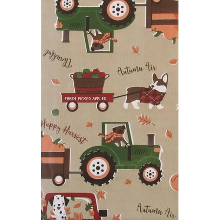 

Autumn Breeze Hello Fall Dogs Happy Harvest Vinyl Flannel Back Tablecloth (60 Round)