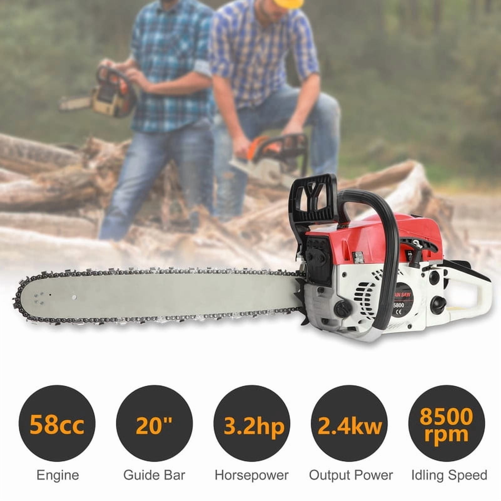 YNCE Gas Powered Chainsaw, 58-cc 3.2-HP, 2-Cycle Engine, 20 Inch Chainsaw with Automatic Adjustable Oil Pump, For Wood Cutting, Tree Trimming and Land Clearing