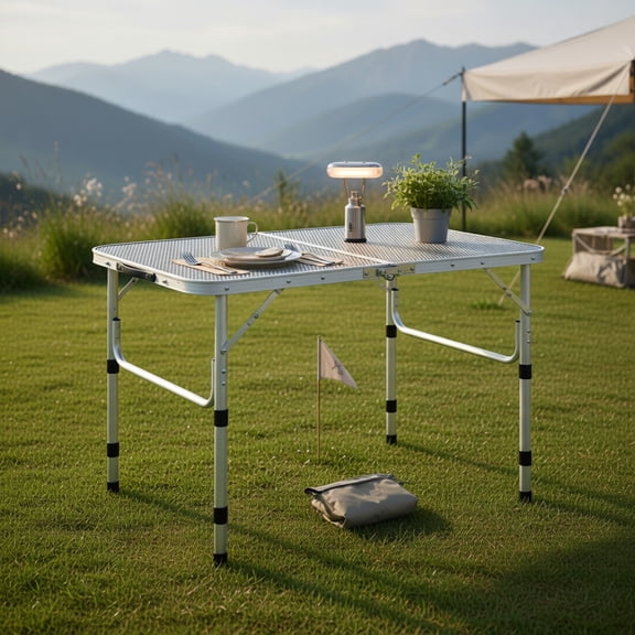 Topcobe Aluminum Grill Table with Iron Mesh Top, Folding Grill Table, Utility Table, Silver