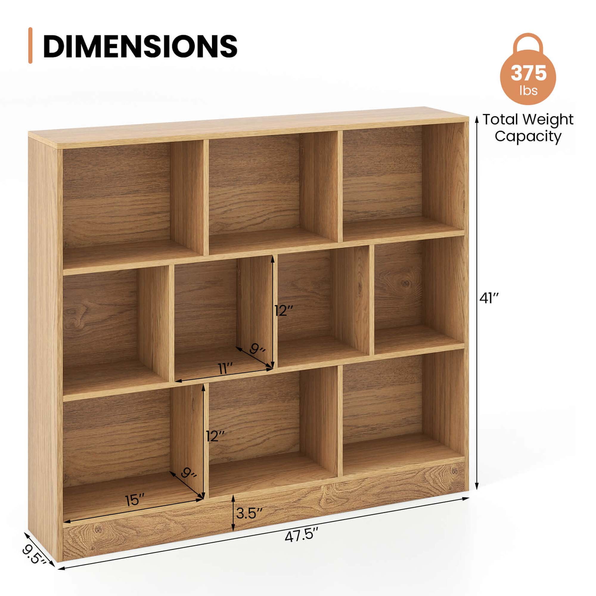Costway 10-Cube Bookcase for Kids 41"Wooden Toy Storage Organizer for Kid’s Room Natural