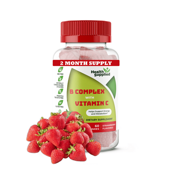 Health Supplied Vitamin B Complex with Vitamin C Gummies | Natural Strawberry Flavor Gummy