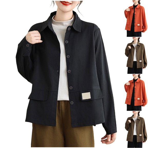 Fall Saving! HVOBTTY Women's Crop Jackets, Fall Coat for Women, Women's Fashion Long Sleeve Short Everyday Wear Jacket Orange, L