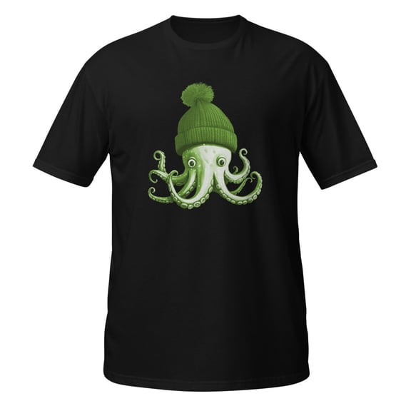 Cephalopod Octopus Lover Chilling Green Cap Novelty Apparel T-Shirt (Black, S)