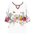 thumbnail image 7 of Retro Floral Graphic T-Shirt for Women Split V-Neck Keyhole 3/4 Sleeve Relaxed Fit Flare Top Bohemian Style Casual Outdoor Spring Fashion Clothes, 7 of 7