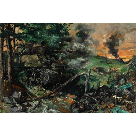 24"x36" Gallery Poster, INF3 18 Tank battle Artist Terence Cuneo 1939 1946