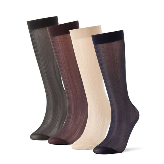 PULLIMORE 4 Pairs Men's Ultra Thin Silk Sheer Business Socks Summer Breathable Dry Fit Crew Socks (4 Colors)