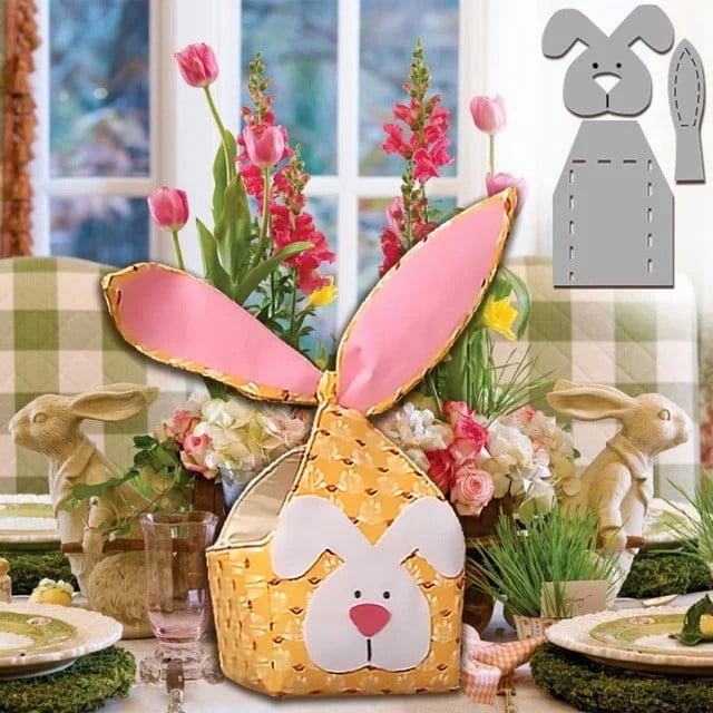 Plantilla para bolsa de almacenamiento de Pascua para tejer cestas de conejo en 3D | Kit de manualidades de 15 cm para decoraciones de Pascua