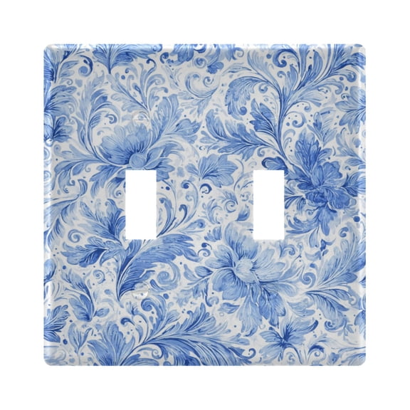 2-Gang Light Switch Wall Plate Outlet Cover for home electrical outlets Light Switch Cover Plates Blue Watercolor Floral Pattern