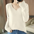 thumbnail image 2 of GigrtiJin Womens Solid Color Knitted Sweater V-Neck Long Sleeved Casual Thin Sweaters Top Comfy Warm Pullover Blouse, 2 of 4