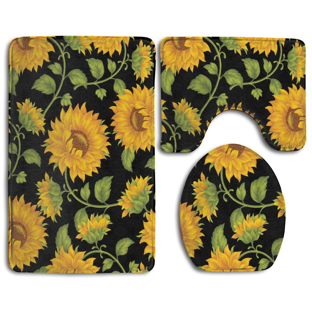 GOHAO Sunflower 3 Piece Bathroom Rugs Set Bath Rug Contour Mat and