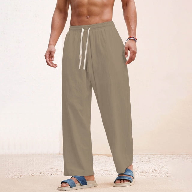 Ceisia Men's All-Season Wide Leg Pants Gift - Loose Solid Color Breathable Polyester Casual Sports Trousers