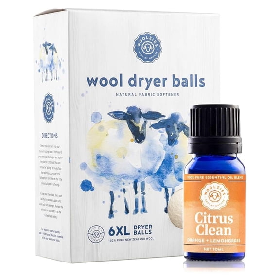 Wool Dryer Balls Organic 6 XL Pack Citrus Clean Oil - Natural Fabric Softener