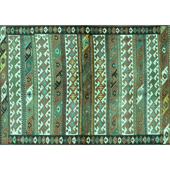 Ahgly Company Indoor Rectangle Southwestern Turquoise Blue Country Area Rugs, 5' x 7'